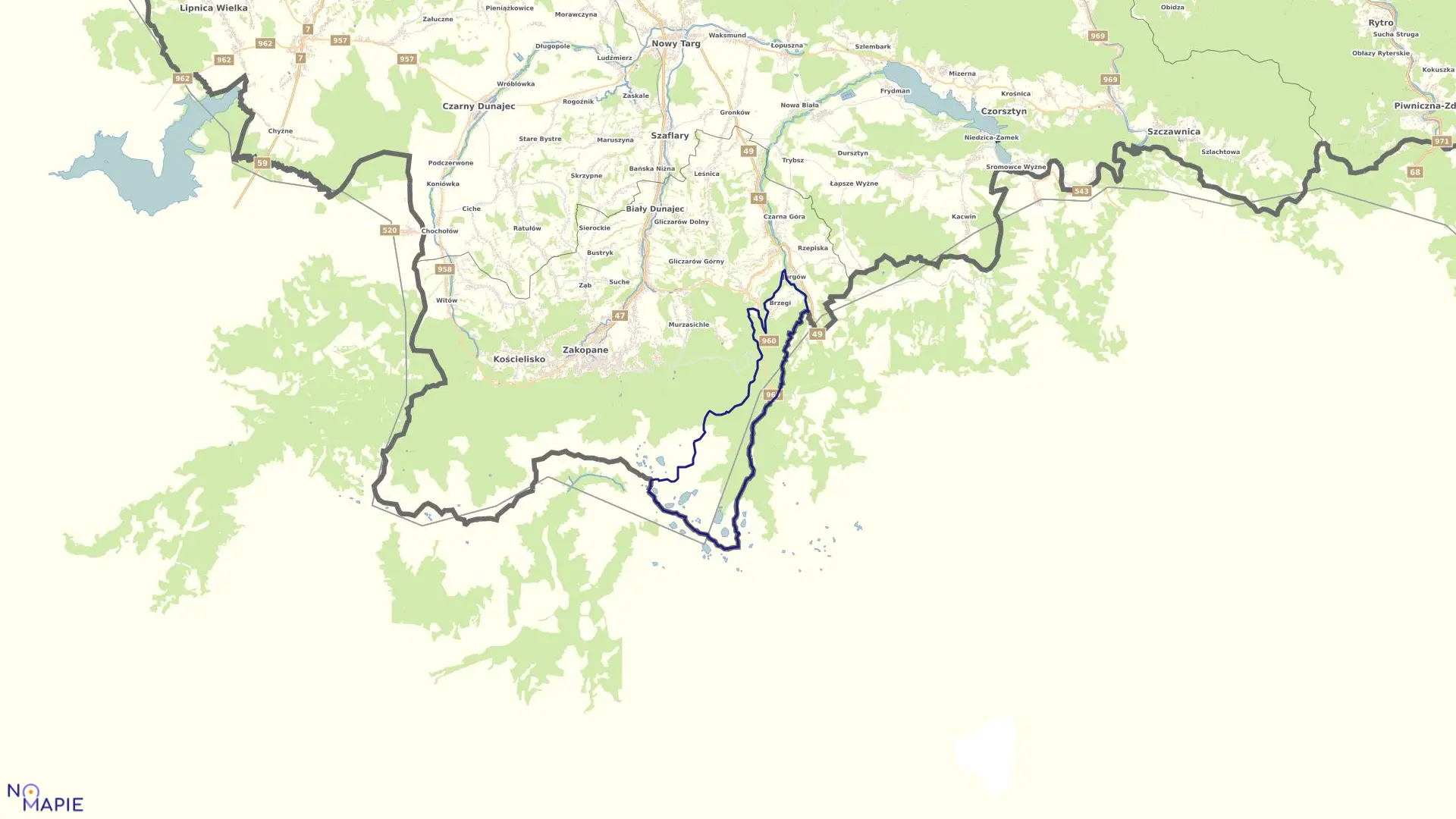 Mapa obrębu Brzegi w gminie Bukowina Tatrzańska