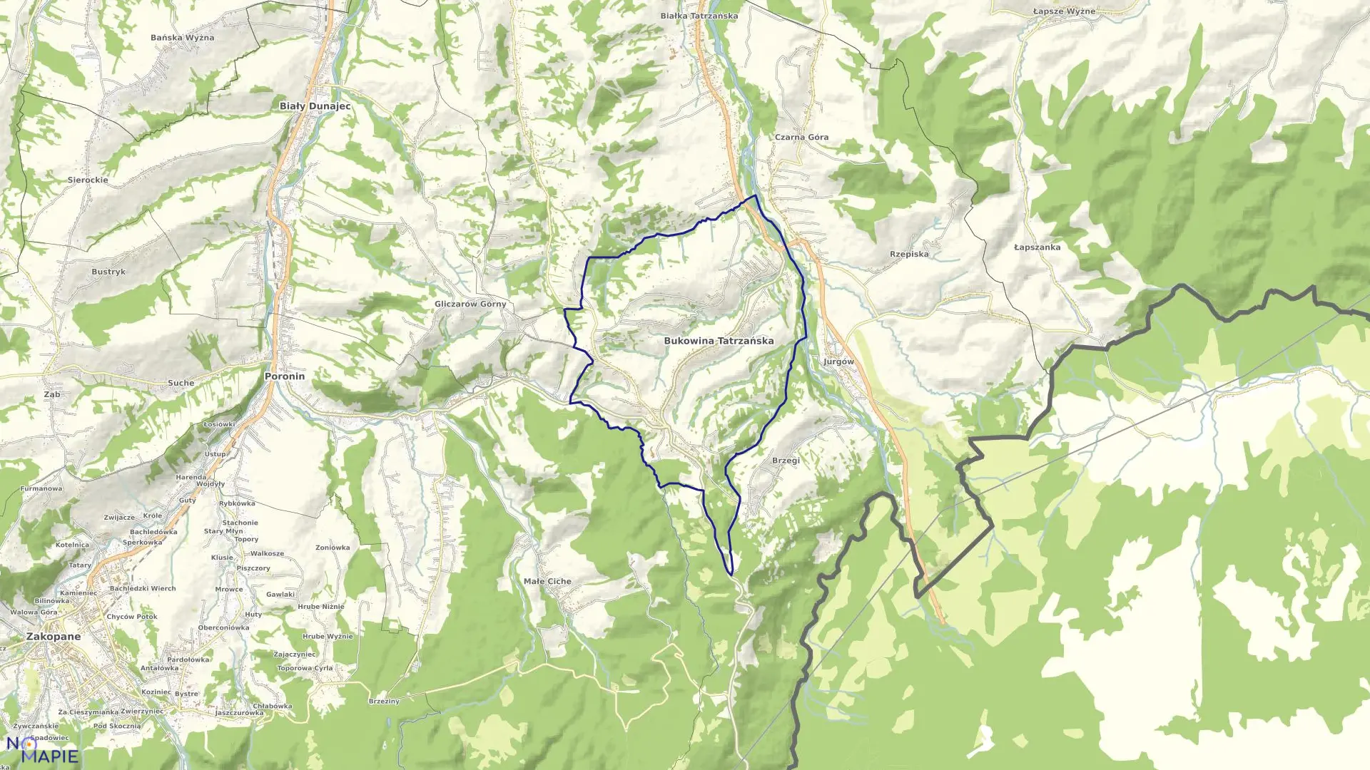 Mapa obrębu Bukowina Tatrzańska w gminie Bukowina Tatrzańska