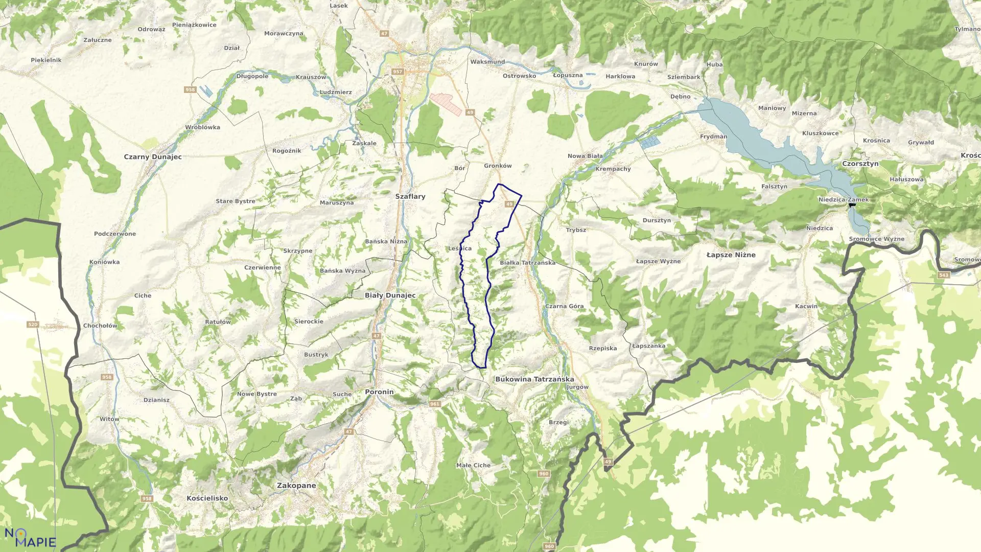 Mapa obrębu Groń w gminie Bukowina Tatrzańska