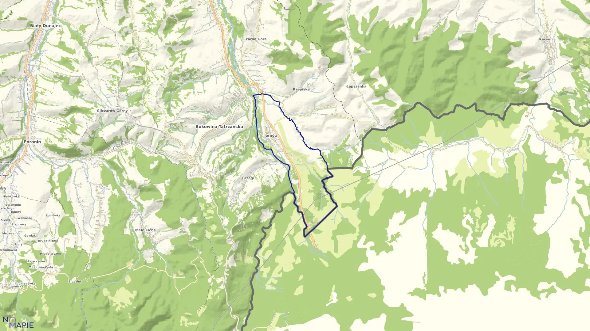 Mapa obrębu Jurgów w gminie Bukowina Tatrzańska