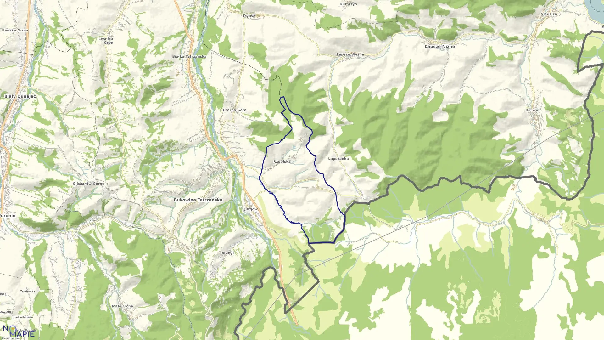 Mapa obrębu Rzepiska w gminie Bukowina Tatrzańska